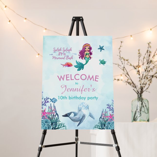 Splish Splash Blue Mermaid Bash Girls Birthday Foam Board (In Situ (Stand))