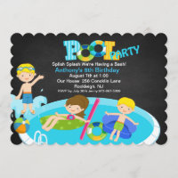 Splish Splash Blue Pool Party Birthday Invitation