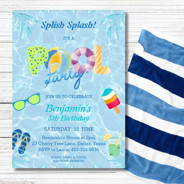 Splish Splash Boy Birthday Pool Party Invitation (Creator Uploaded)