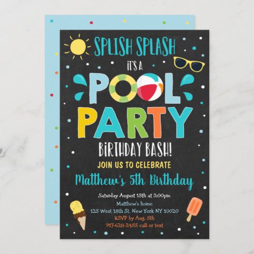 Splish Splash Boys Pool Party Birthday Invitation