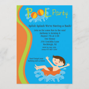 Splish Splash Boys Pool Party Birthday Invite