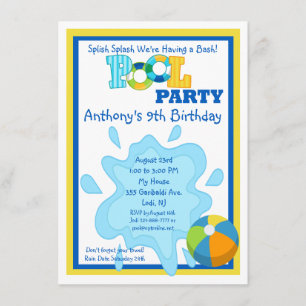 Splish Splash Boys Pool party Invitation