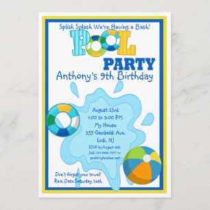 Splish Splash Boys Pool party Invitation