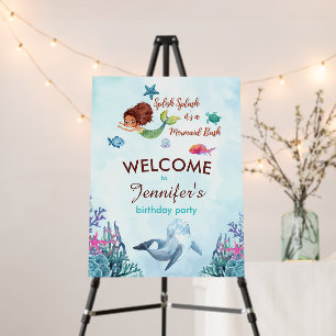 Splish Splash Brown Mermaid Bash Girls Birthday Foam Board