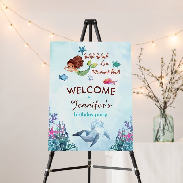 Splish Splash Brown Mermaid Bash Girls Birthday Foam Board (In Situ (Stand))