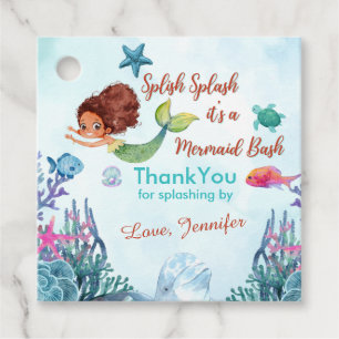 Splish Splash Brown Mermaid Bash Thank You Favor Tags
