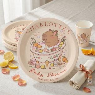 Splish Splash Capybara Baby Girl Shower Paper Plates