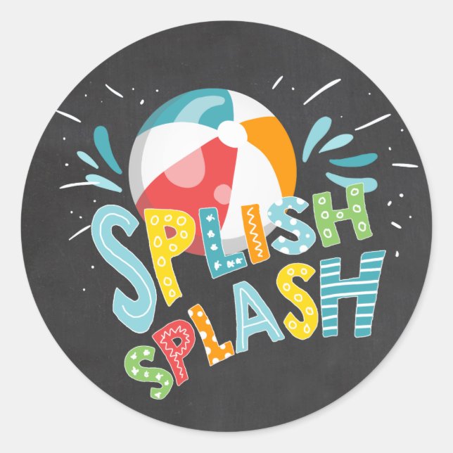 Splish Splash Chalk Pool Party Favor Tag Sticker (Front)