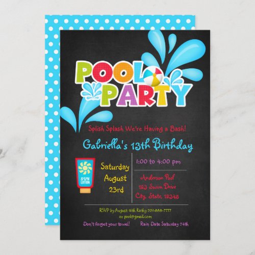 Splish Splash  Come To Our Bash Pool Party Invitation