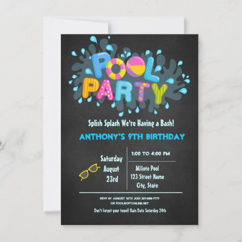 Splish Splash  Come To Our Bash Pool Party Invitation