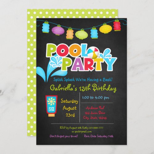 Splish Splash  Come To Our Bash Pool Party Invitation