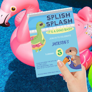 Splish Splash Dino Pool Party Birthday Invitation