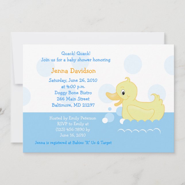 Splish Splash Duck Baby Shower Invitation 5x7 (Front)