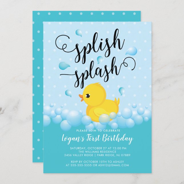 Splish Splash Duck Birthday Invitation (Front/Back)