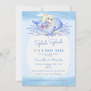 Splish Splash Elephant Boy Pool Party Baby Shower Invitation
