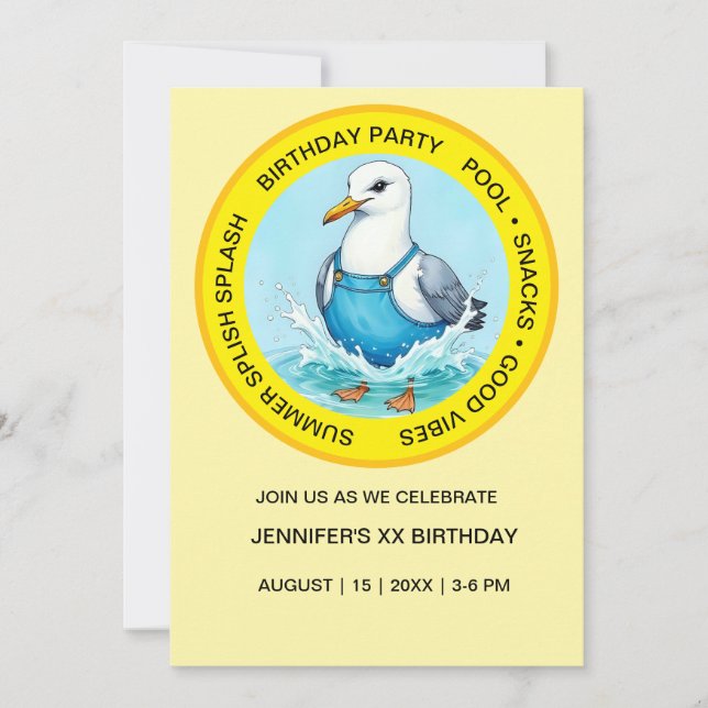 Splish Splash fun Seagull summer Pool Party Invitation (Front)