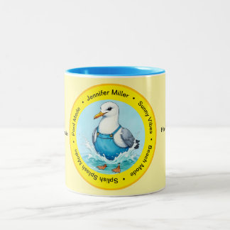 Splish Splash funny summer Seagull vacation Two-Tone Coffee Mug