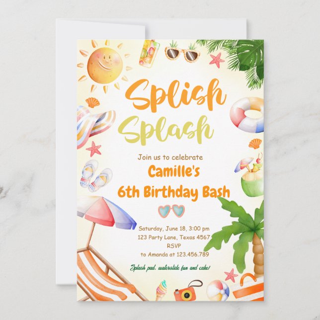 Splish Splash Girl Birthday Bash Pool party Invitation (Front)