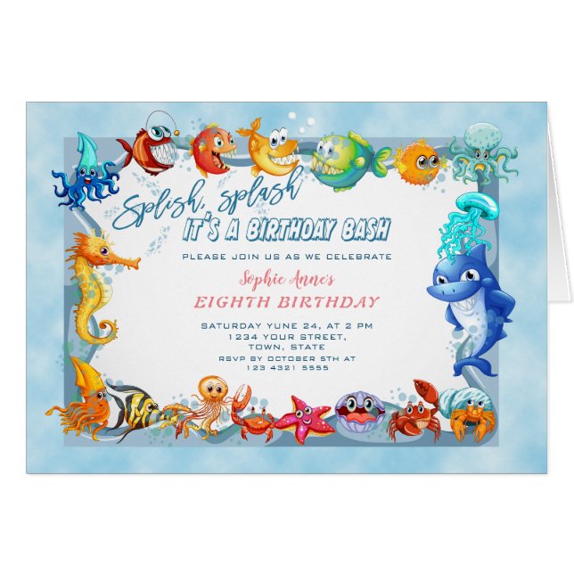 Splish Splash Girl Unique Eighth Pool Birthday Cards (Front Horizontal)