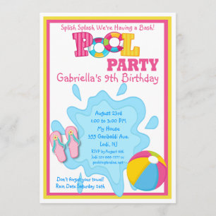 Splish Splash Girls Pool party Invitation