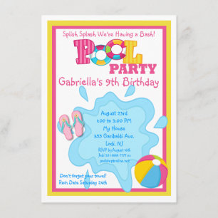 Splish Splash Girls Pool party Invitation