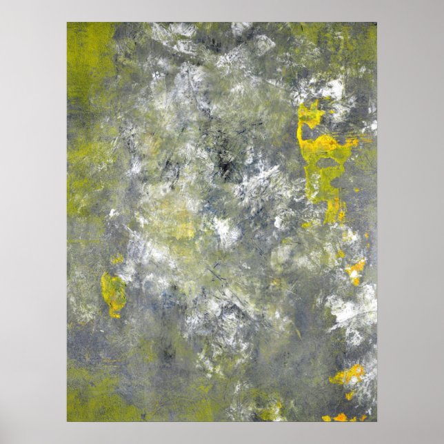 'Splish, Splash' Gray and Yellow Abstract Art Poster (Front)