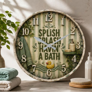 Splish Splash Havin' a Bath Farmhouse Bathroom Large Clock
