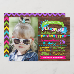 Splish Splash Hot Pink birthday summer bash photo Invitation