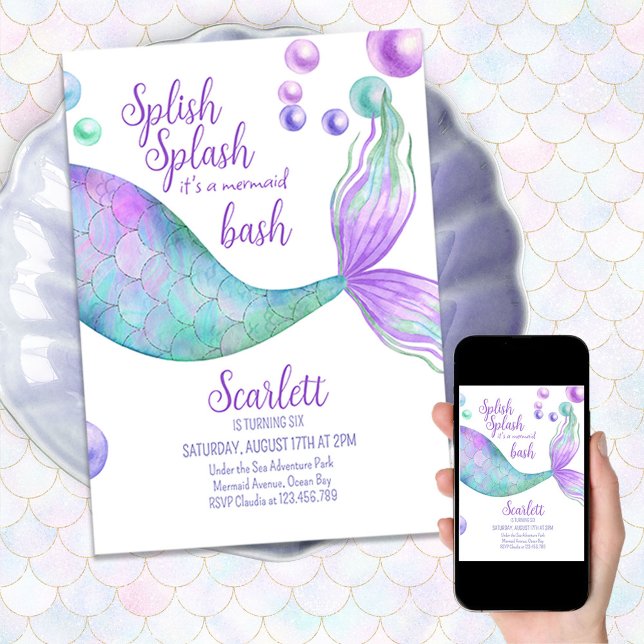 Splish Splash its a Mermaid Bash Birthday Party Invitation (Creator Uploaded)