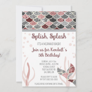 Splish, Splash, it's a Mermaid Bash Birthday Party Invitation