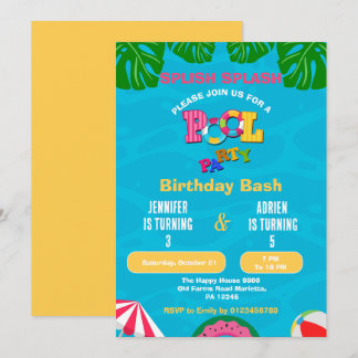 Splish Splash Joint Pool Party Birthday Invitation