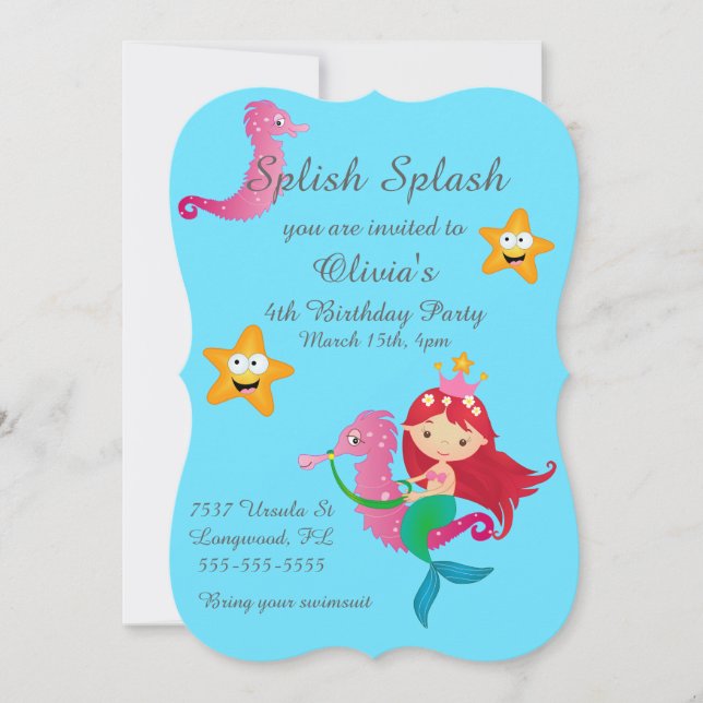 Splish Splash Kids mermaid invitations (Front)