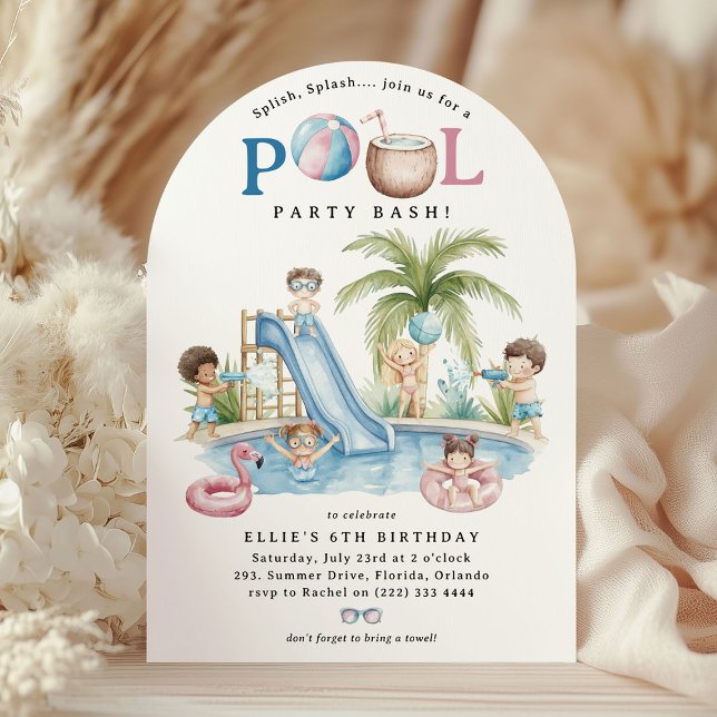 Splish Splash, Kids Pool Birthday Bash Invitation (Creator Uploaded)