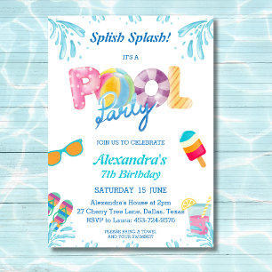 Splish Splash Kids Pool Party Invitation