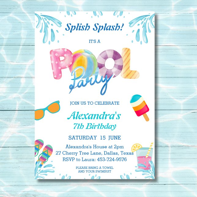 Splish Splash Kids Pool Party Invitation (Creator Uploaded)