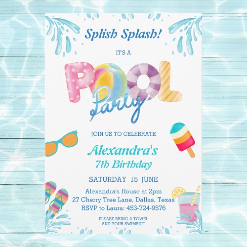 Splish Splash Kids Pool Party Invitation