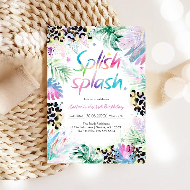 Splish Splash Leopard Party Birthday Invitation (Creator Uploaded)