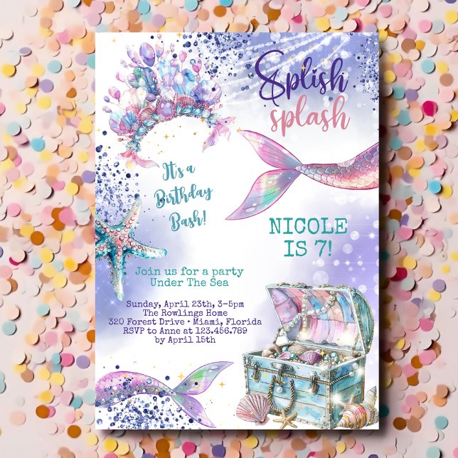 Splish splash magic mermaid birthday bash invitation (Creator Uploaded)