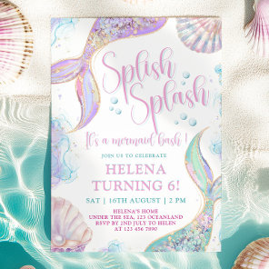 Splish Splash Mermaid 6th Birthday Invitation