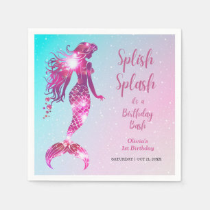 Splish Splash Mermaid Baby Girl 1st Birthday  Napkins