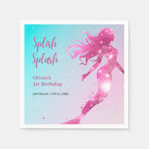 Splish Splash Mermaid Baby Girl 1st Birthday  Napkins