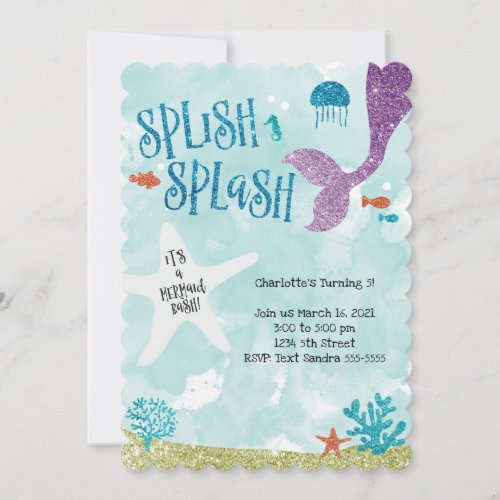 Splish Splash Mermaid Bash Birthday Invitation 