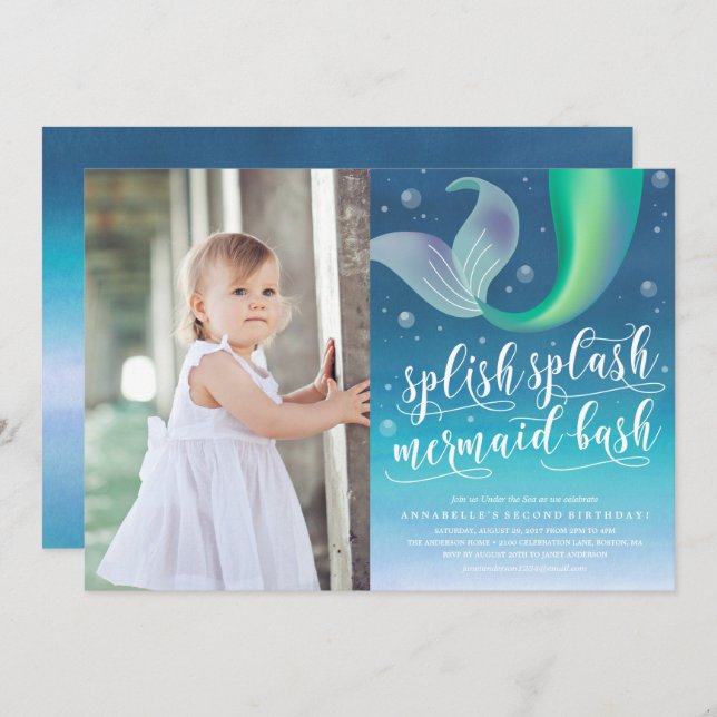 Splish Splash Mermaid Bash Birthday Invitation (Front/Back)
