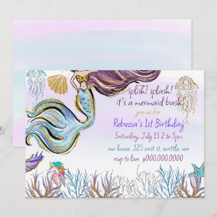 Splish Splash Mermaid Bash Birthday Party Invitation