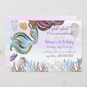 Splish Splash Mermaid Bash Birthday Party Invitation