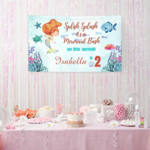 Splish Splash Mermaid Bash Girls 2nd birthday Banner