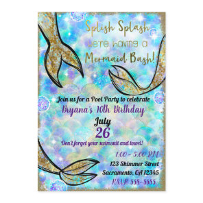 Splish Splash Mermaid Bash Pool Party Birthday Invitation