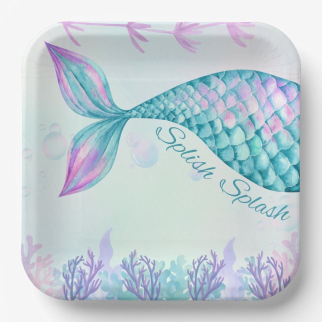 Splish Splash Mermaid Birthday Bash 9 inch Plate (Front)