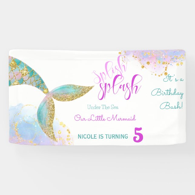 Splish splash mermaid birthday bash banner (Horizontal)