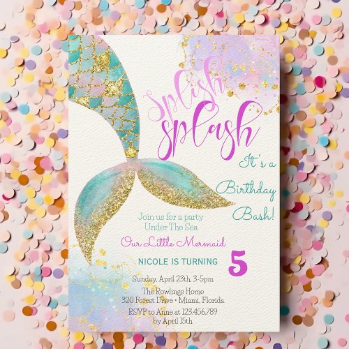 Splish splash mermaid birthday bash invitation